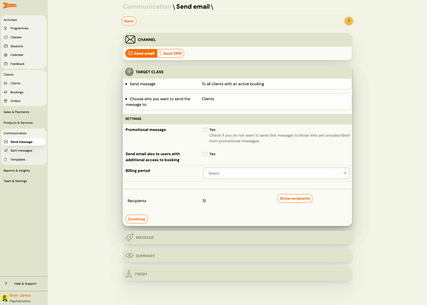 Zooza 3.8: Cleaner, Faster, Better on Mobile 14 Communication directly from the menu in Zooza 3.8