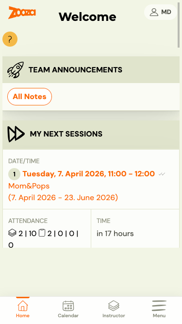 Zooza 3.8: Cleaner, Faster, Better on Mobile 12 Instructor mobile navigation — home